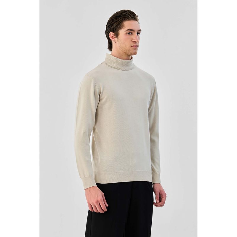 Snitch Beige Solid Full Sleeves Regular Casual Sweater for Men (L)