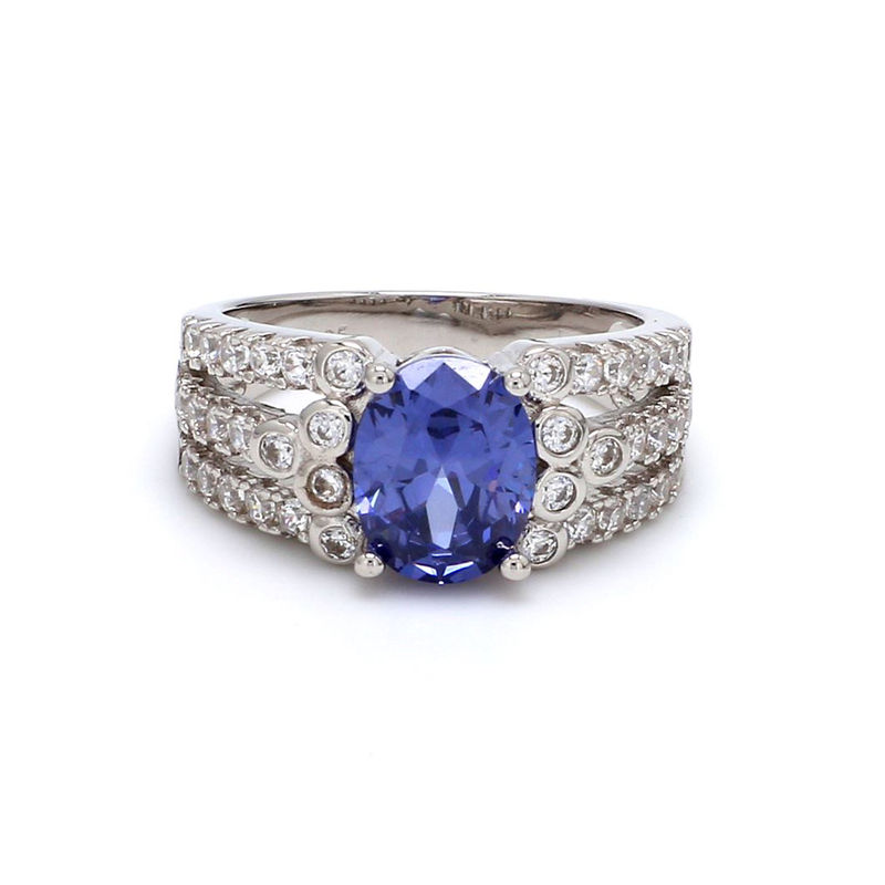 Ornate Jewels -925 Sterling Silver American Diamond 25 Ct Created Sapphire Ring For Womens Size-11