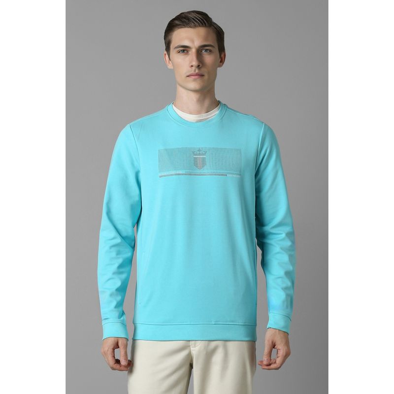 Louis Philippe Men Casual Turquoise Print Sweatshirt (M)
