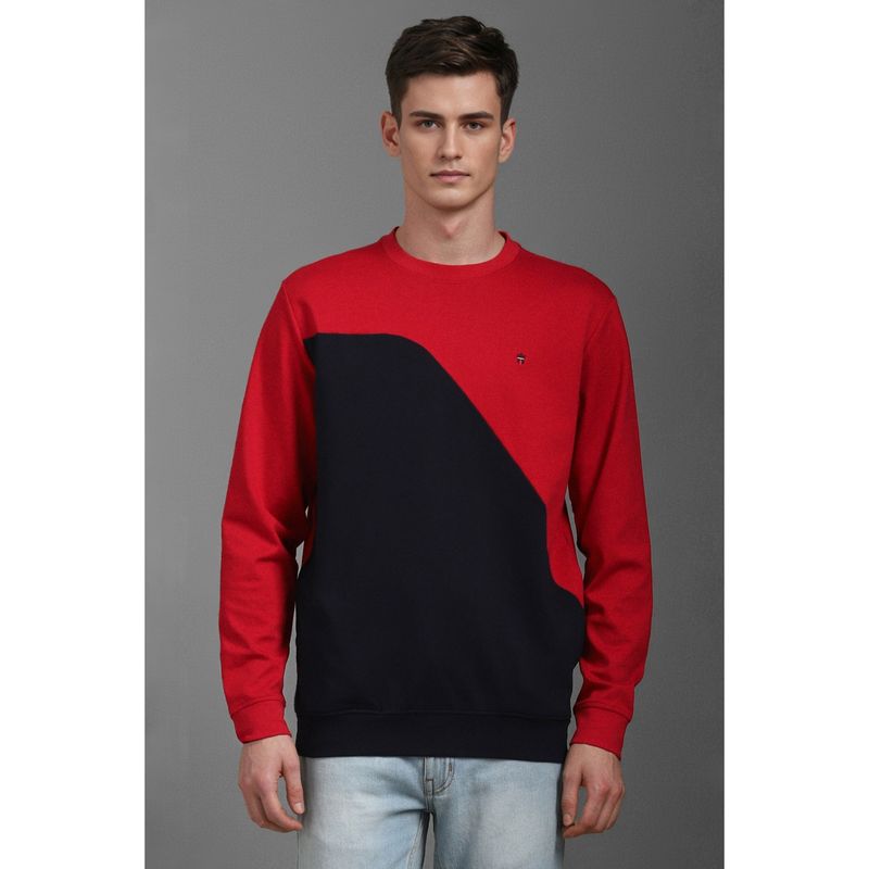 Louis Philippe Men Casual Red Colorblock Sweatshirt (S)
