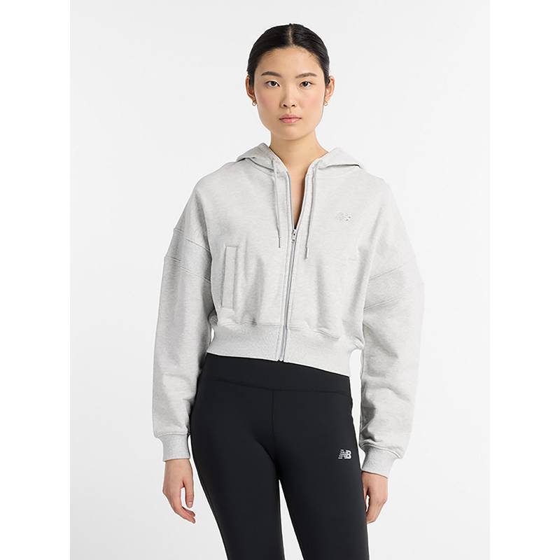 New Balance Grey Solid/Plain Hooded Hoodie (L)