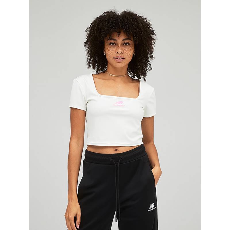 New Balance White Solid/Plain Square Neck Top (XS)