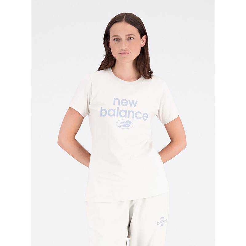 New Balance Cream Solid/Plain Round Neck T-Shirt (S)