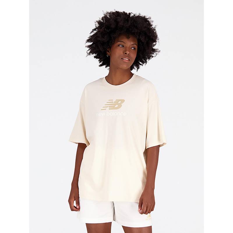 New Balance Cream Solid/Plain Round Neck T-Shirt (XL)