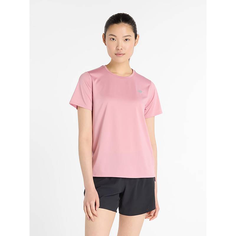 New Balance Pink Solid/Plain Round Neck T-Shirt (S)
