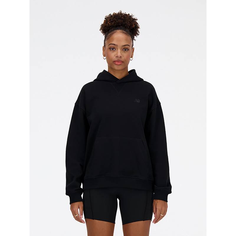 New Balance Black Solid/Plain Hooded Hoodie (L)