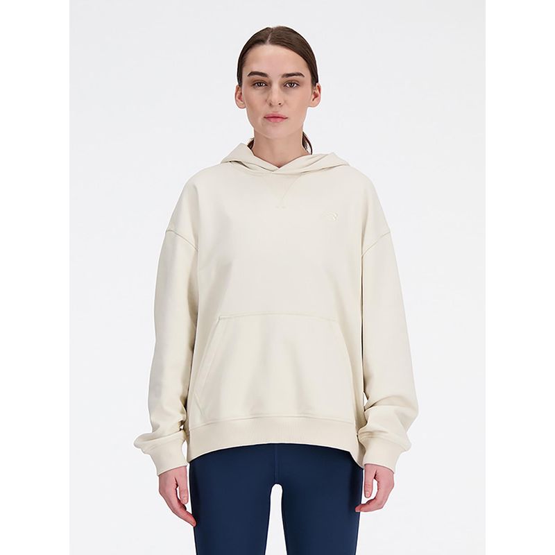New Balance Cream Solid/Plain Hooded Hoodie (L)