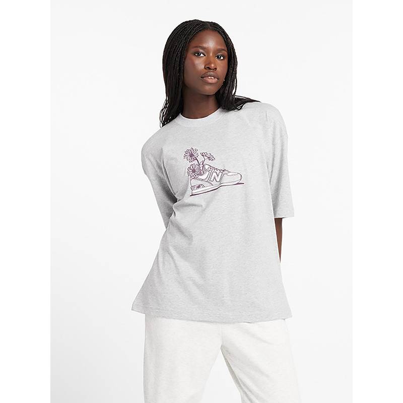 New Balance Grey Printed Round Neck T-Shirt (L)
