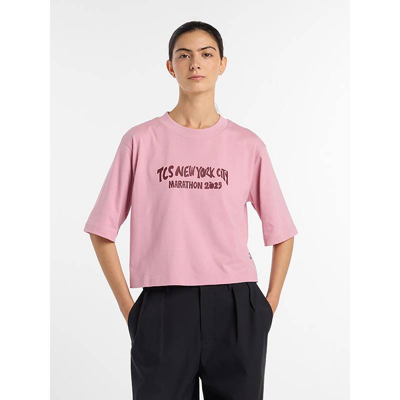New Balance Pink Typography Round Neck T-Shirt (L)