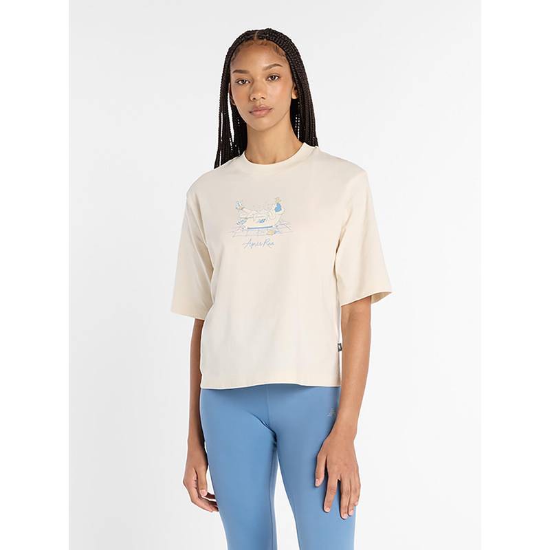 New Balance Cream Printed Round Neck T-Shirt (L)