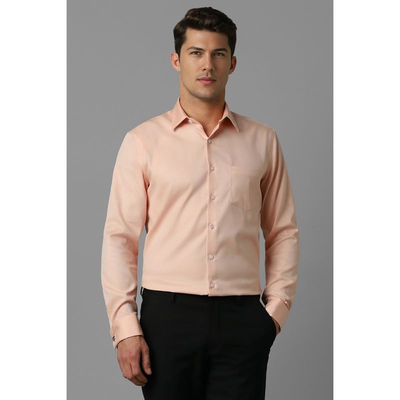Louis Philippe Men Peach Slim Fit Solid Full Sleeves Formal Shirt (39)