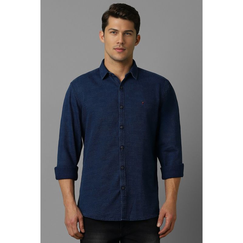 Louis Philippe Men Navy Slim Fit Textured Full Sleeves Casual Shirt (39)
