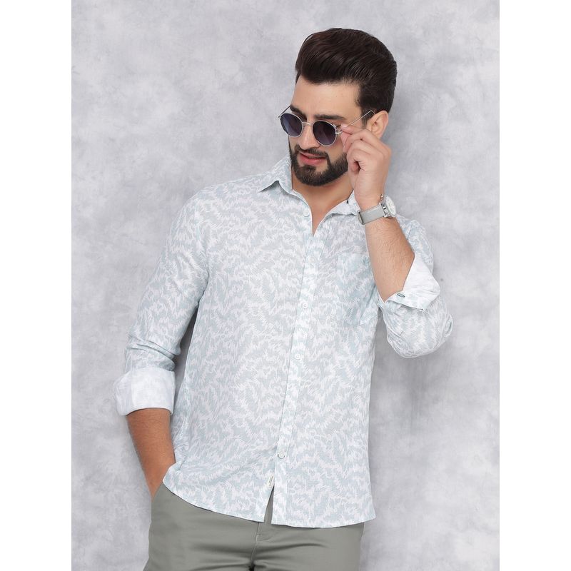 CRIMSOUNE CLUB Mens Green Printed Linen Shirt (S)