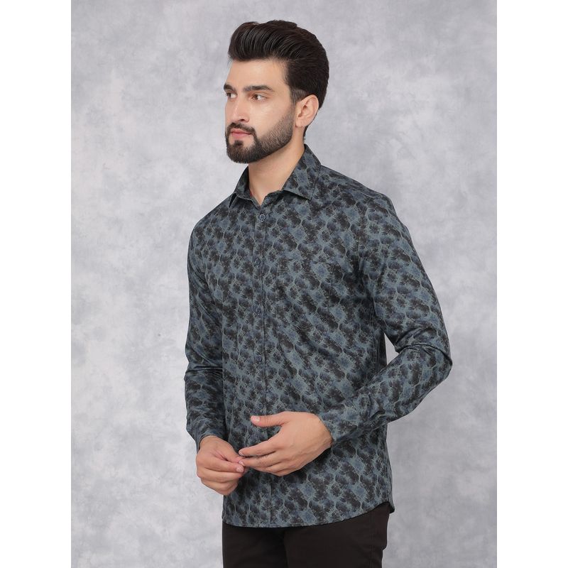 CRIMSOUNE CLUB Mens Green Floral Print 100% Cotton Shirt (XL)