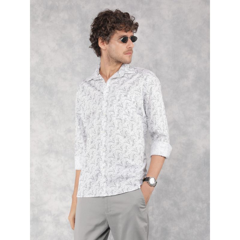 CRIMSOUNE CLUB Mens Grey Printed 100% Cotton Shirt (M)