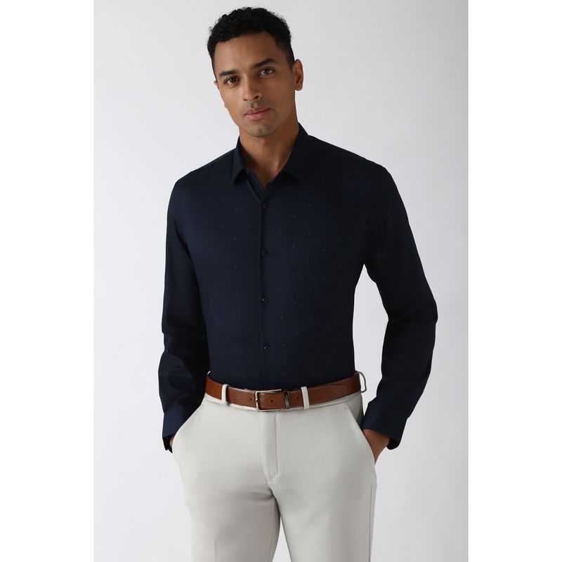 Peter England Men Navy Slim Fit Formal Shirt (39)
