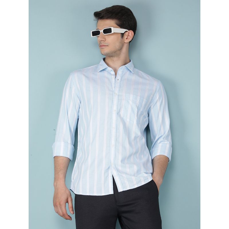 CRIMSOUNE CLUB Mens Blue Vertical Stripes 100% Cotton Shirt (L)