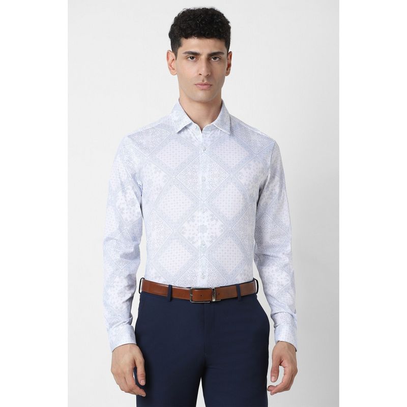 Van Heusen Men White Slim Fit Print Full Sleeves Party Shirt (40)