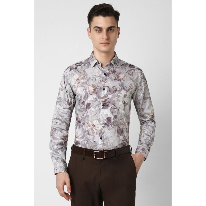 Van Heusen Men Grey Slim Fit Floral Print Full Sleeves Party Shirt (38)
