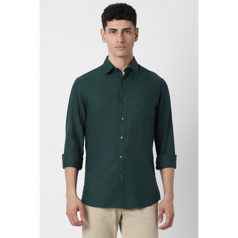 Van Heusen Men Green Slim Fit Solid Full Sleeves Casual Shirt (39)