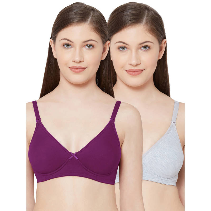 Juliet Womens Soft Padded Non Wired Bra Combo Shikha Grey Wine (36C)