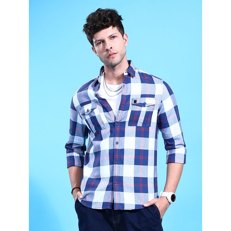 The Indian Garage Co Men Regular Fit Checks Full Sleeves Cutaway Collar Casual Shirt (L)