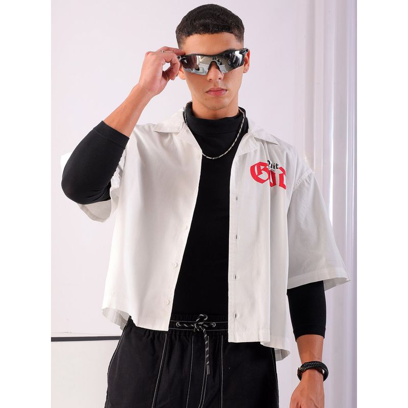 The Indian Garage Co Men Boxy Fit Graphic Print Half Sleeves Cuban Cropped Casual Shirt (XL)