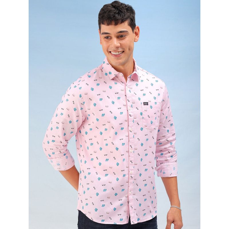 The Indian Garage Co Men Regular Fit Conversational Printed Full Sleeves Casual Shirt Pink (S)
