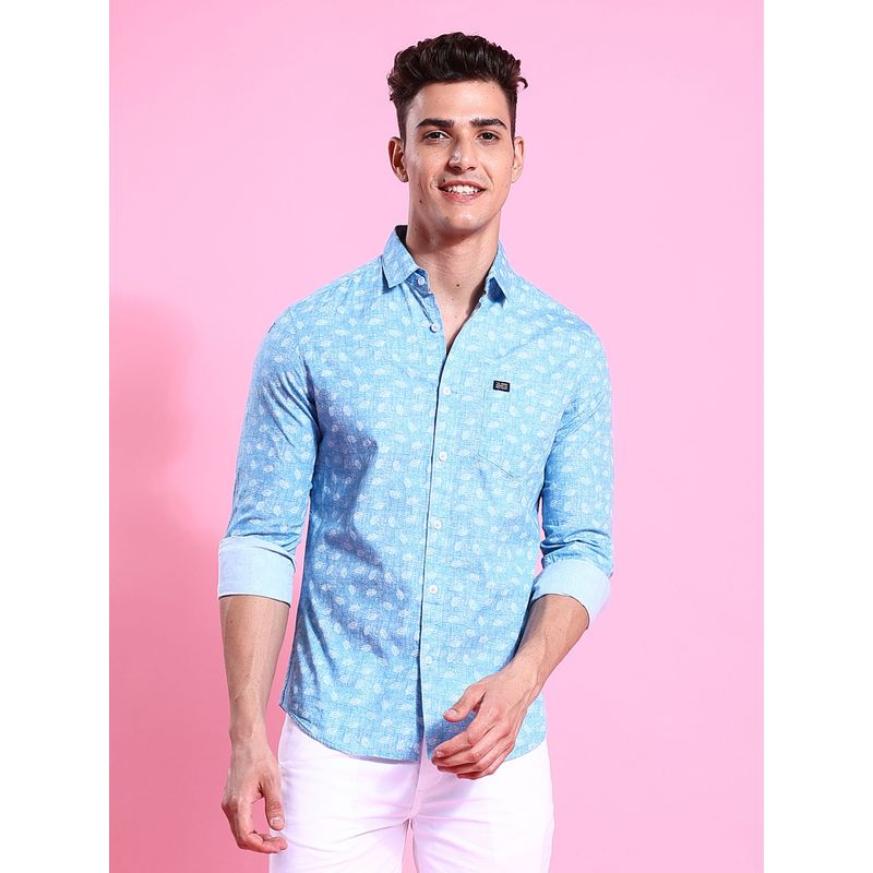 The Indian Garage Co Men Slim Fit Abstract Printed Full Sleeves Casual Shirt Blue (M)