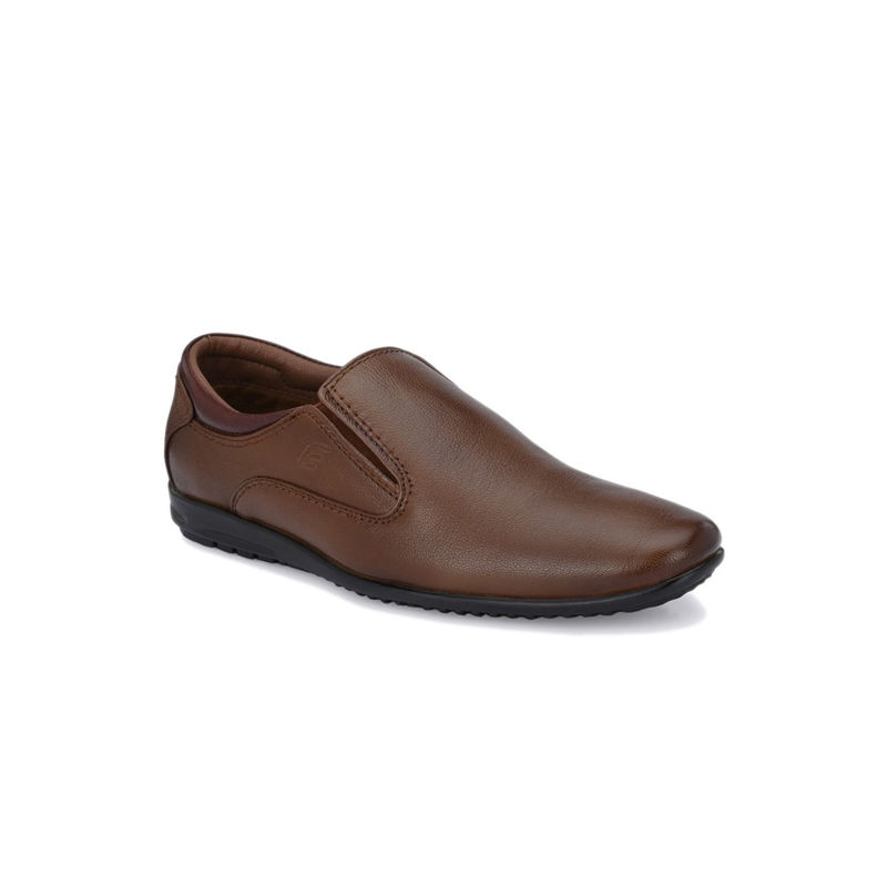 EGOSS Comforts Genuine Leather Tan Formal Slip On Sneakers (UK 9)
