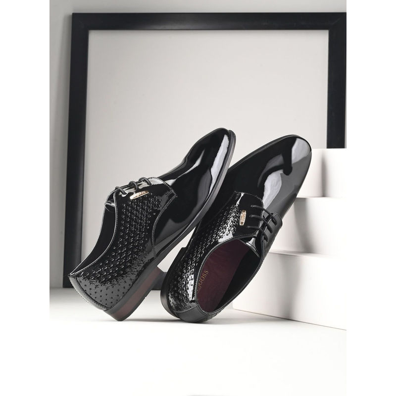 EGOSS Platinum Genuine Leather Black Formal Lace-Up Derbies (UK 8)