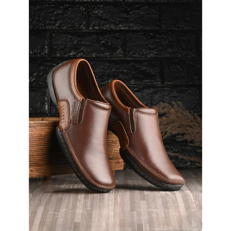 EGOSS Comforts Genuine Leather Brown Casual Sneakers (UK 7)