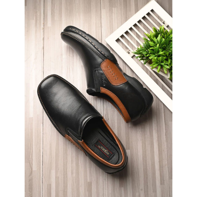 EGOSS Comforts Genuine Leather Black Casual Sneakers (UK 10)
