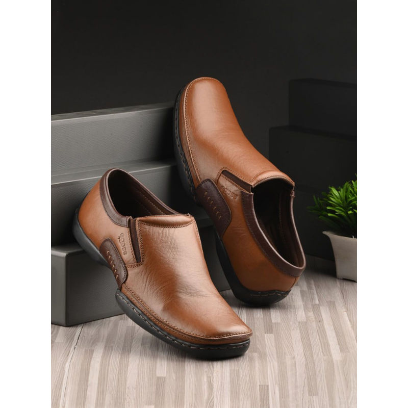 EGOSS Comforts Genuine Leather Tan Casual Sneakers (UK 9)