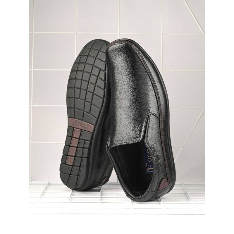 EGOSS Stretch Genuine Leather Black Casual Slip On Sneakers (UK 10)