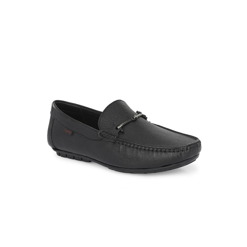 EGOSS Comforts Genuine Leather Black Casual Loafers (UK 6)