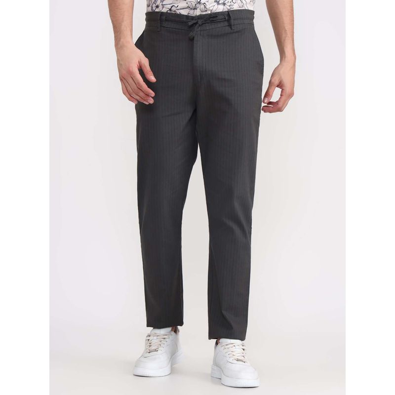 JadeBlue Olive Grey Men's Track Pant Regular Fit 100% Cotton Striped Pattern Comfortabl (M)