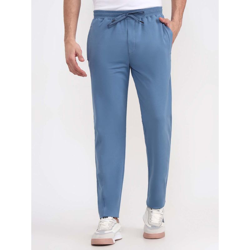 JadeBlue Men's Slim Fit Light Blue Cotton Stretch Track Pant Solid Pattern Comfortable and St (M)