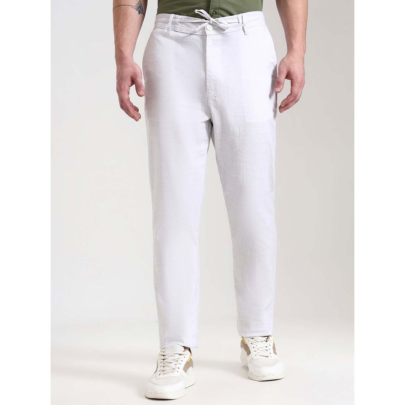 JadeBlue Men's White Printed Track Pant Regular Fit Cotton Stretch Comfortable and Stylish (M)