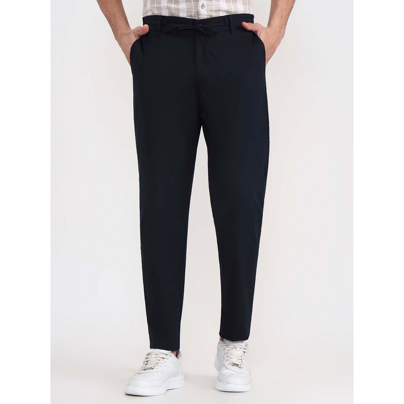 JadeBlue Men's Navy Blue Track Pant Regular Fit Cotton Stretch Solid Pattern Comfortabl (M)