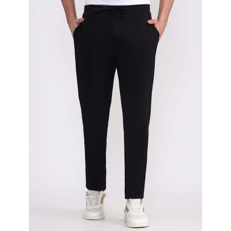JadeBlue Men's Black Cotton Blend Slim Fit Track Pants Solid Pattern Comfortable Athletic W (M)