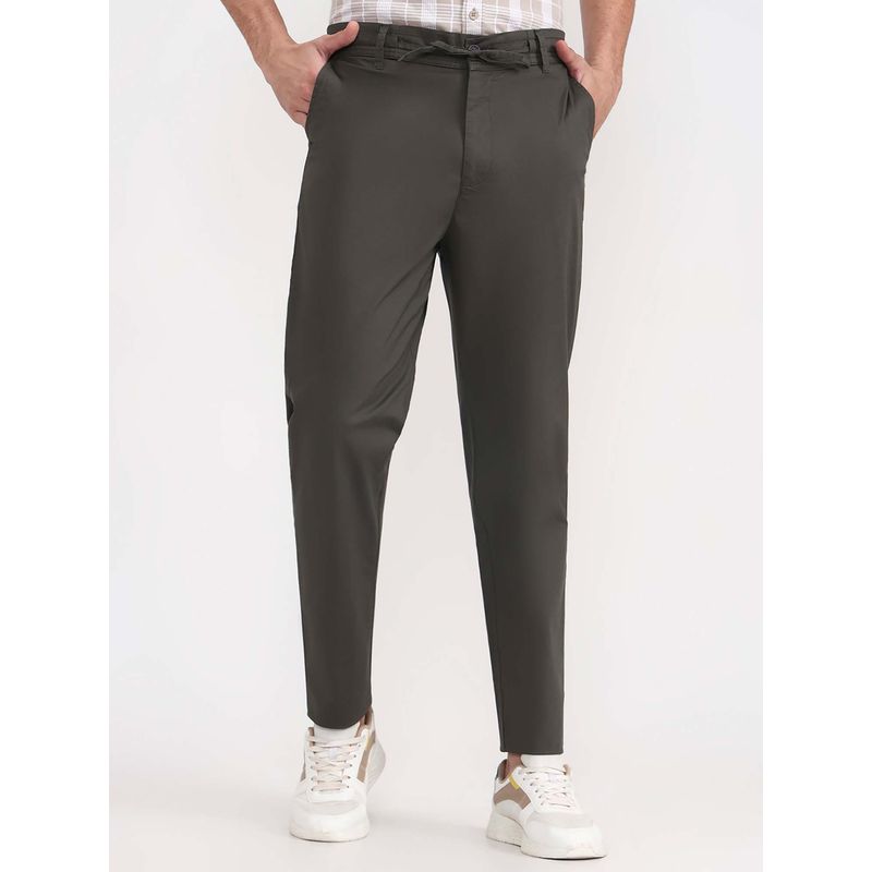 JadeBlue Men's Olive Green Track Pants Regular Fit Cotton Stretch Fabric Solid Pattern (XL)