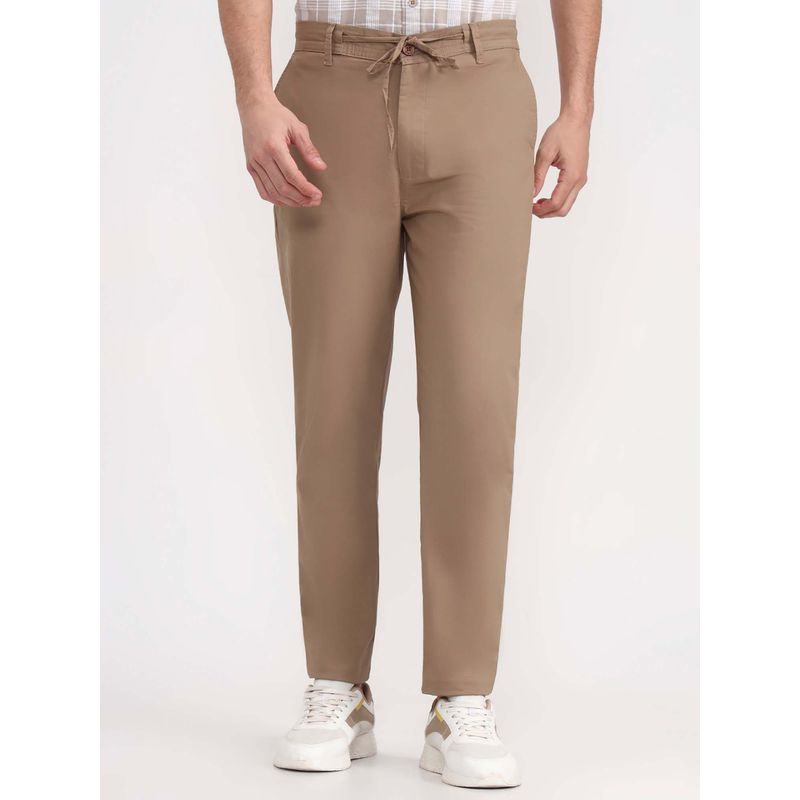 JadeBlue Khaki Cotton Stretch Men's Track Pant Regular Fit Solid Pattern Comfortable and St (M)