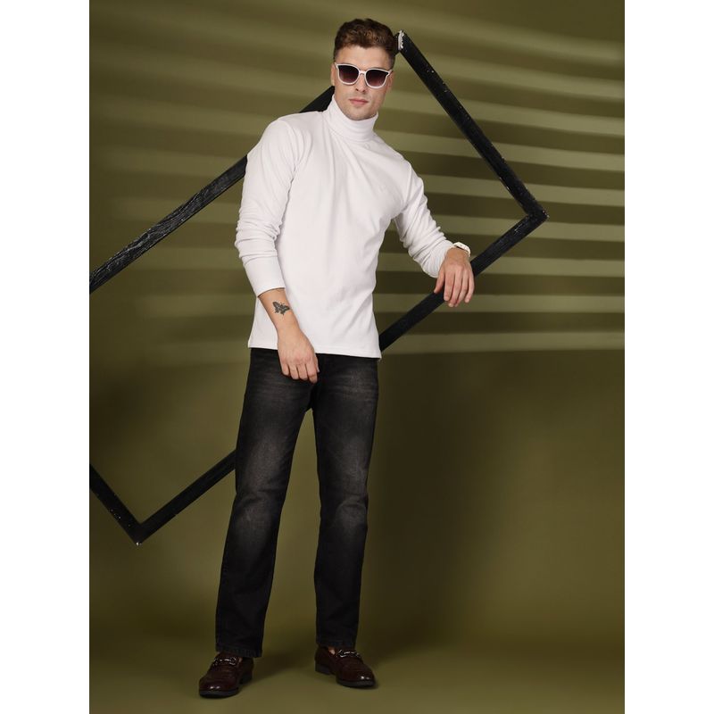 CHKOKKO Mens Cotton White Turtle Neck Full Sleeves T-Shirt (4XL)