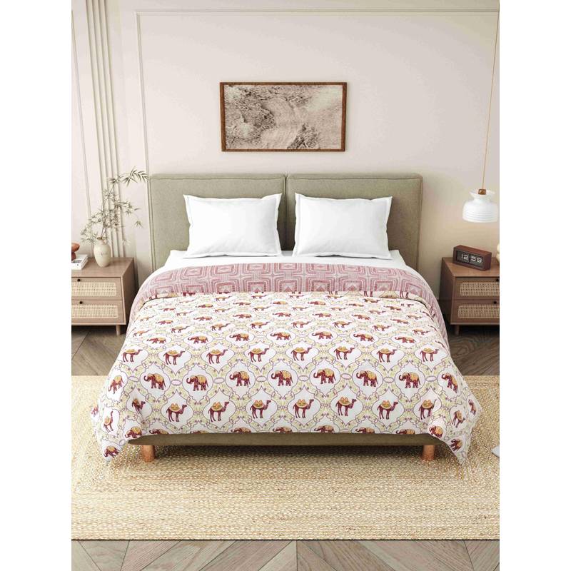 INDRA'S 150 Gsm Viscose Cotton Red Single Jaipuri Quilt (Single)