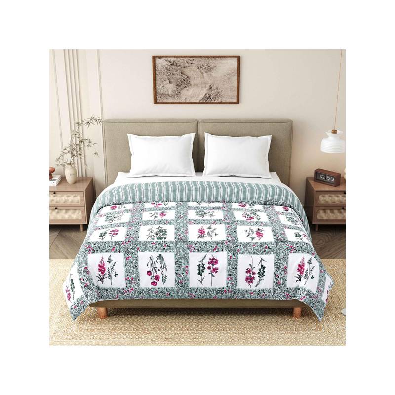 INDRA'S 150 Gsm Viscose Cotton Green Single Jaipuri Quilt (Single)