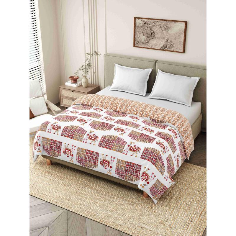 INDRA'S 150 Gsm Viscose Cotton Red Single Jaipuri Quilt (Single)