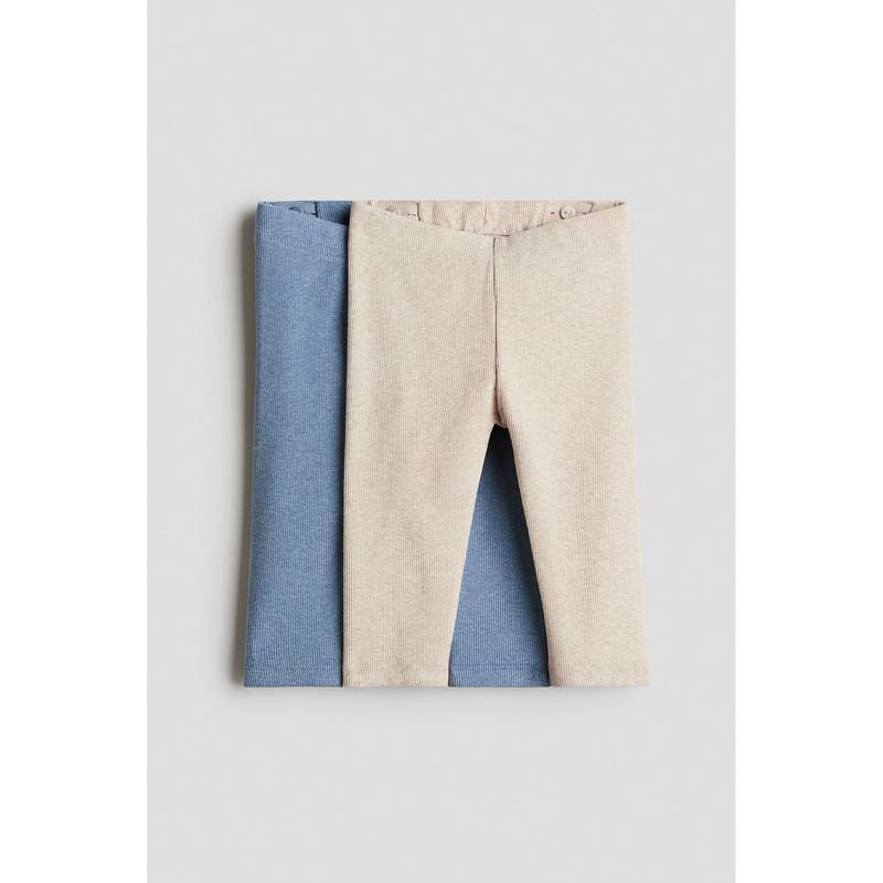 H&M Boys Multi-Color 2-Pack Ribbed Cotton Leggings (0-1 Months)