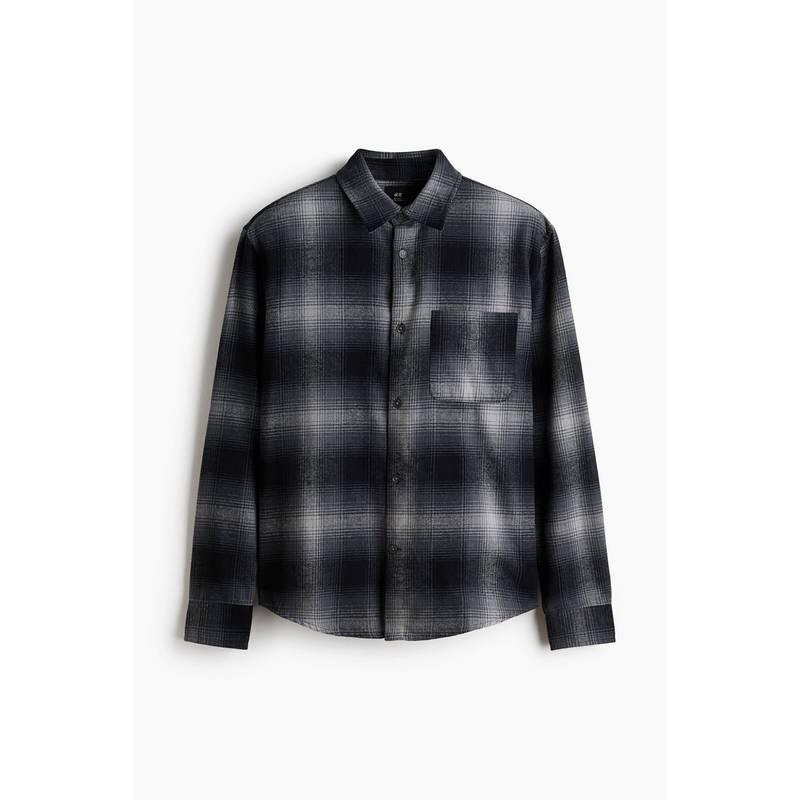 H&M Men Black Loose Fit Flannel Shirt - Image 1