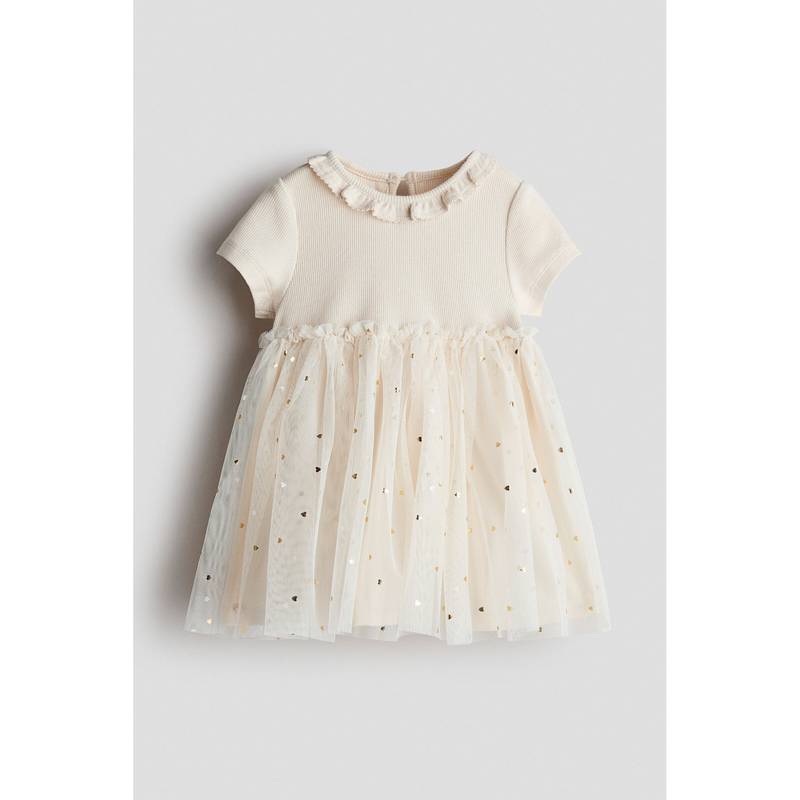 H&M Girls Beige Tulle-Skirt Cotton Dress (4-6 Months)